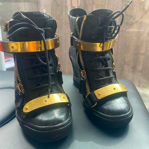 Giuseppe Zanotti Black Leather Wedge Sneakers